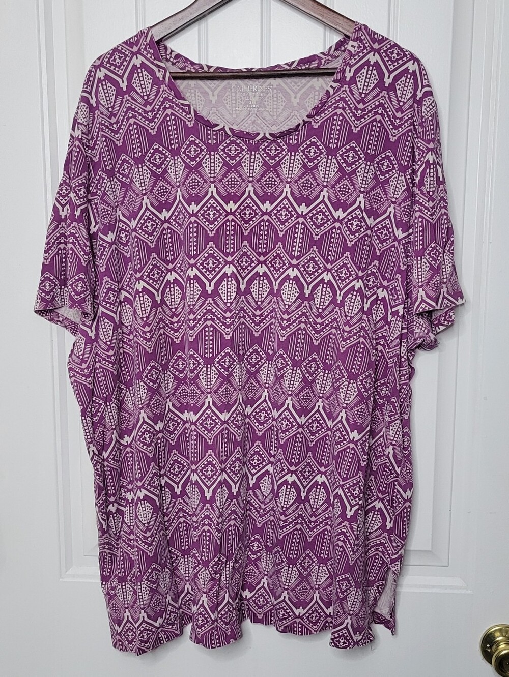 Catherines Purple Geometric Short Sleeve Tee